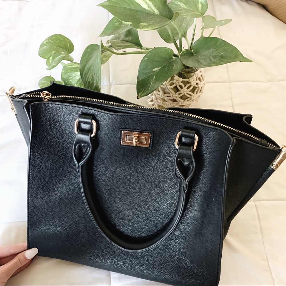 Black and Gold Faux Leather Purse